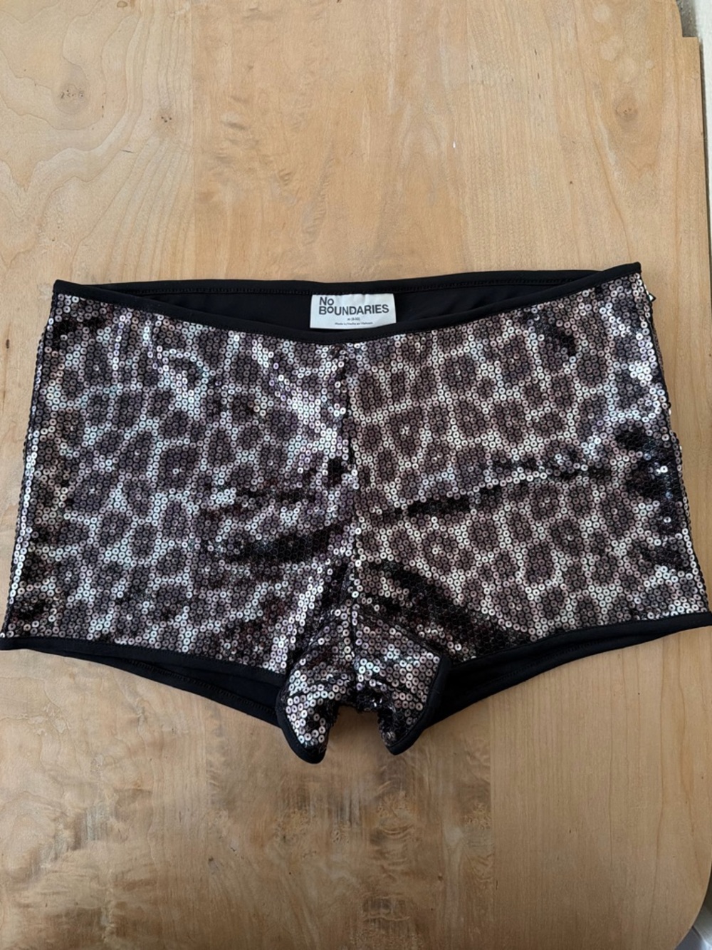 No Boundaries Cheetah Sequin Festival Shorts - Black/Silver